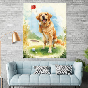 Affiche de watercolor de golf de Retriever doré