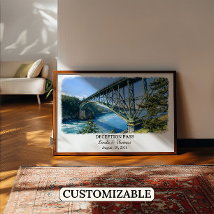 Affiche Deception Pass Washington, Aquarelle, Cust