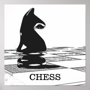 Affiche d'échecs avec la pièce de chevalier noir