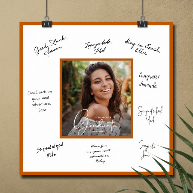 Affiche dédicace pour la remise de diplômes avec u (Graduation autograph photo poster with burnt orange border, INSTANT DOWNLOAD and/or PRINTED)