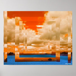 Affiche des Carrés orange et bleu de 14 po x 11 po