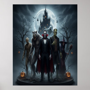 Affiche des monstres d'Halloween Scène Éffrayante 