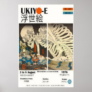 Affiche d'exposition de squelette Ukiyo-e japonais