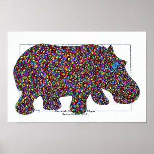 Affiche d'hippopotame en verre souillé de Hernando
