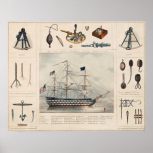 Affiche d'illustration de bateau vintage