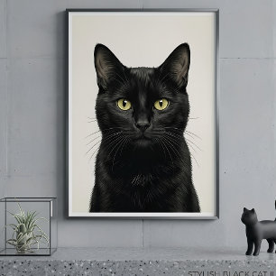 Affiche d'illustration de chat noir élégant