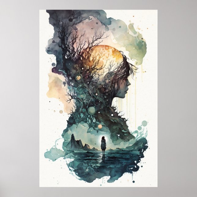 Affiche d'illustration de l'aquarelle surréaliste (Devant)