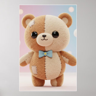 Affiche d'illustration de nounours en patchwork mi