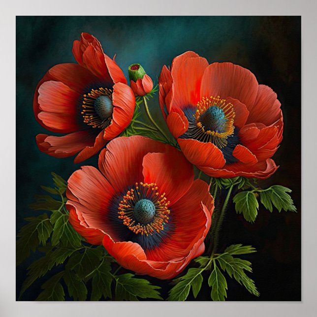 Affiche d'impression d'art de fleurs d'anémone rou (Devant)
