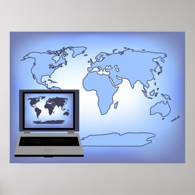 Affiche d'impression de carte du monde d'ordinateu (Devant)