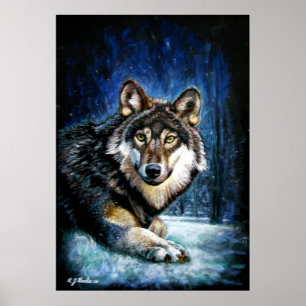 Affiche d'impression de faune de loup