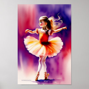 affiche d'impression de petite ballerine à l'aquar