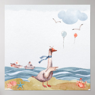 Affiche d'oie à l'aquarelle et de ballons