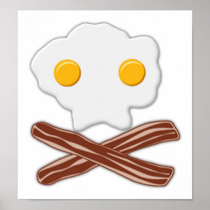 Affiche drôle de crâne aux oeufs et au bacon