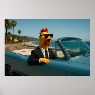 Affiche drôle de poulet en caoutchouc