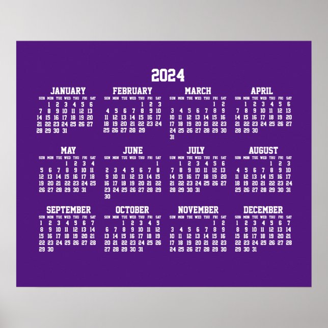 Affiche du calendrier annuel violet 2024 (Devant)