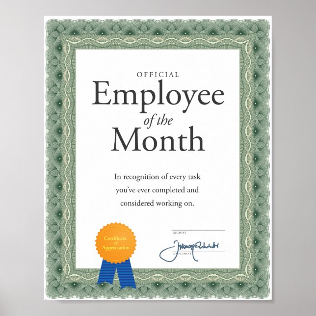 Affiche du certificat de l'employé du mois (Devant)