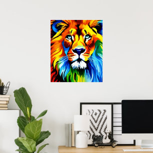 Affiche du chat lion arc-en-ciel - Art numérique F