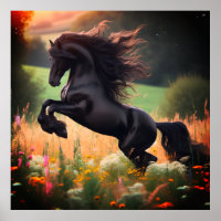 Affiche du Cheval Noir Cabré sur une affiche 24x24