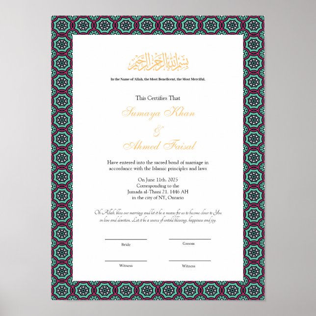 affiche du contrat nikkah (Devant)