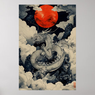 Affiche du dragon japonais Ukiyo-e – Puissance myt