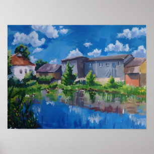 Affiche du lac panoramique et de la campagne