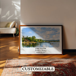 Affiche du Lac Placid New York, Aquarelle, Sur mes