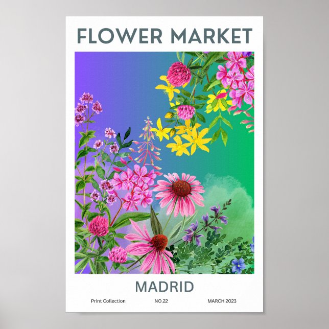 Affiche du marché aux fleurs colorées de Madrid (Devant)
