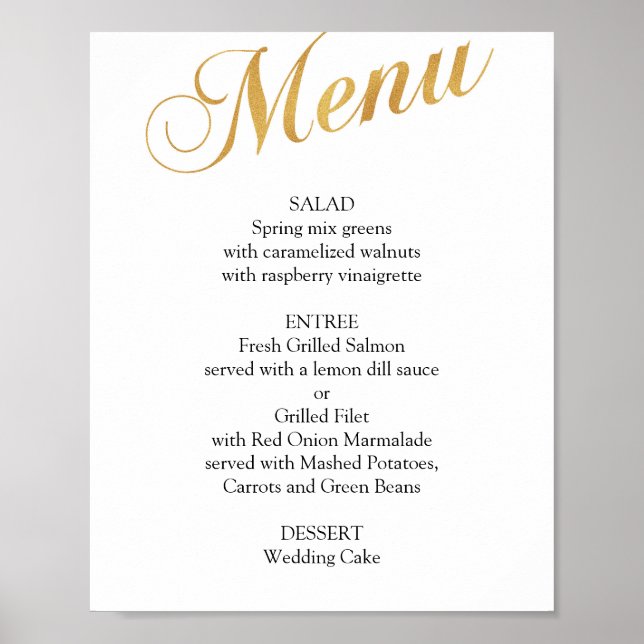 Affiche du menu mariage or. Elégant menu du dîner (Devant)