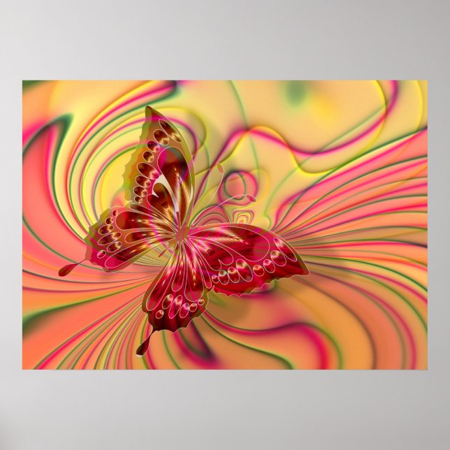 affiche du papillon rouge pêche (Devant)