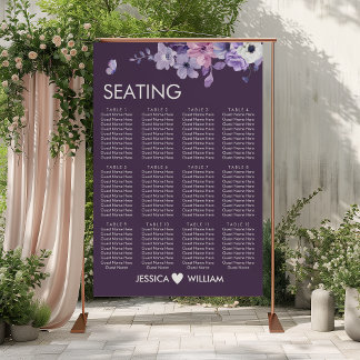 Affiche du plan de table de mariage à fleurs viole