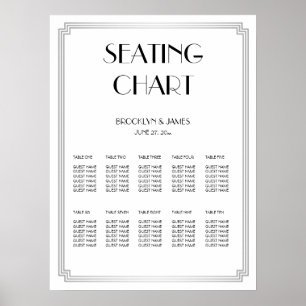 Affiche du plan de table de mariage argent et blan