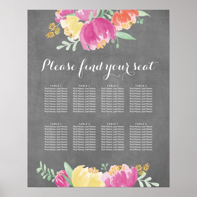 Affiche du plan de table du jardin Posy (Devant)