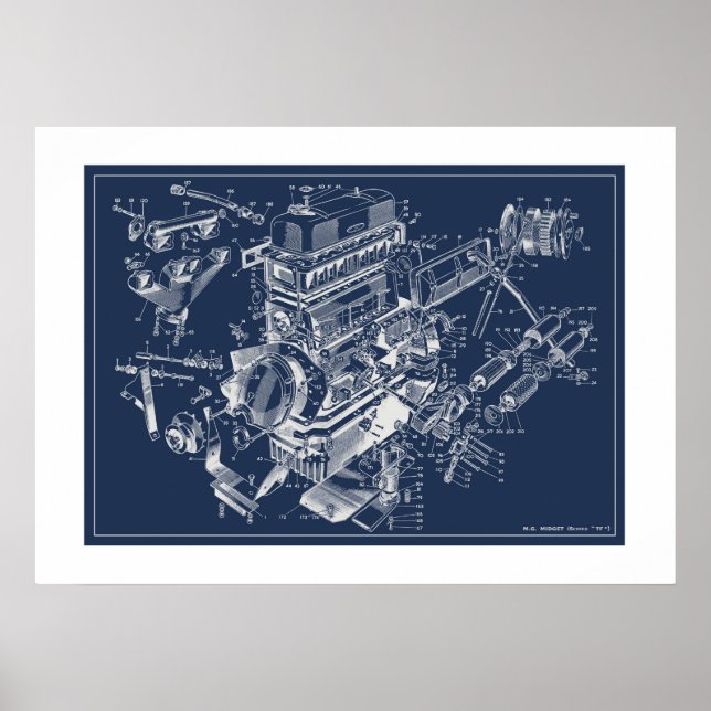 Affiche du schéma moteur MG "TF" - BluePrint (Devant)