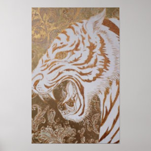 Affiche du Tigre Blanc Rugissant – Dessin Orné Dor