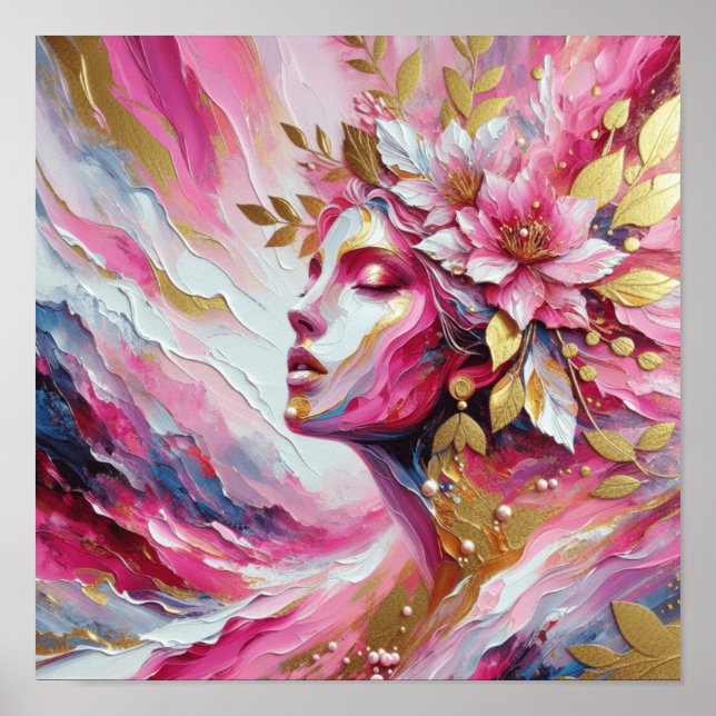 Affiche du visage élégant d'une femme aux feuilles (Devant)