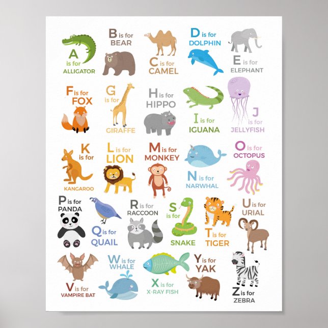 Affiche Éducative Alphabet Animaux A - Z Enfants (Devant)