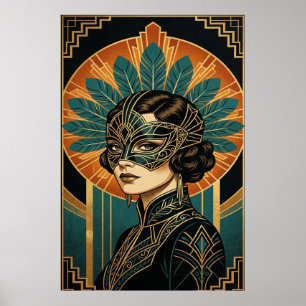 Affiche élégante Art déco Femme Mascarade Or Sarce
