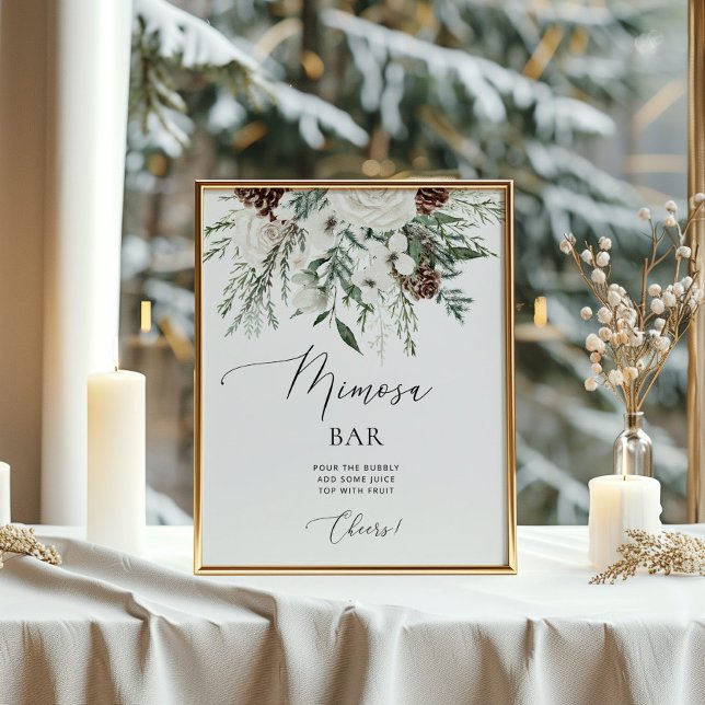 Affiche élégante de bar à Mimosa hivernal à feuill (Créateur téléchargé)