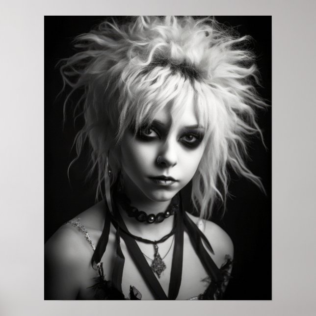 Affiche en noir et blanc d'une jeune femme punk (Devant)