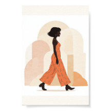 Affiche en terre cuite de femme marchant minimalis
