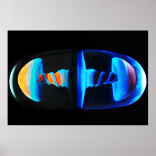 Affiche en verre orange et bleue de capsule de