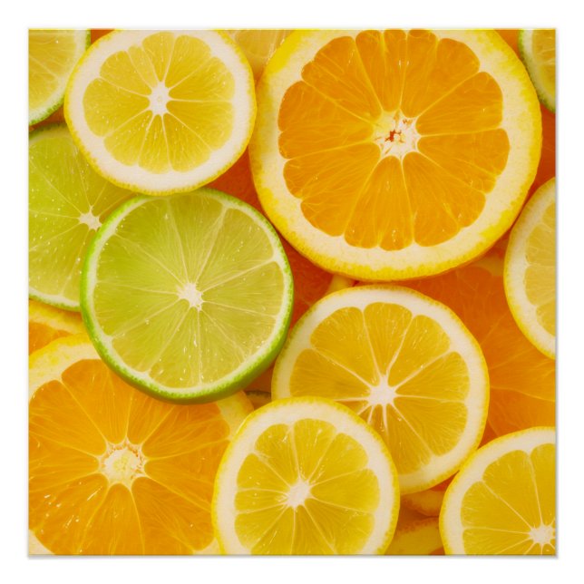 Affiche encadrée motif agrumes – Citron, orange et (Devant)