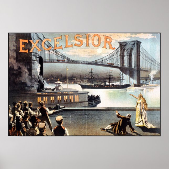 Affiche Excelsior 1883 Brooklyn Bridge New York (Devant)