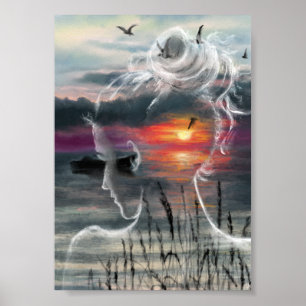 Affiche Femme Coucher de Soleil