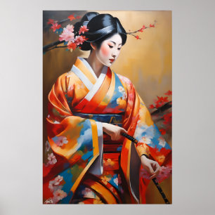 Affiche   Femme japonaise   Style de peinture à l'