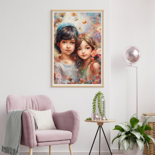 Affiche Filles Magnifiques avec Fleurs