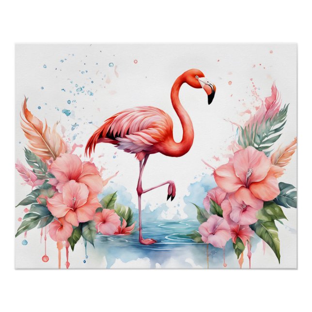 Affiche Flamant et Fleurs (Devant)