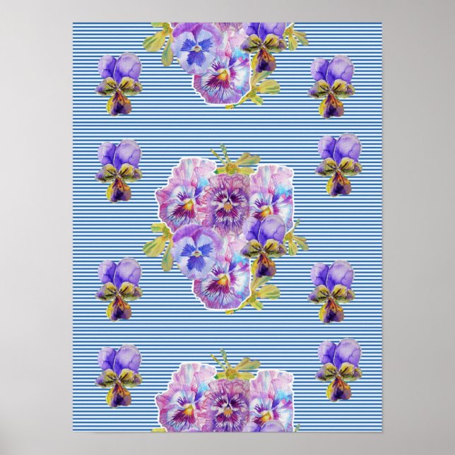 Affiche Fleur de Pâquerette bleue Shabby Chic (Devant)