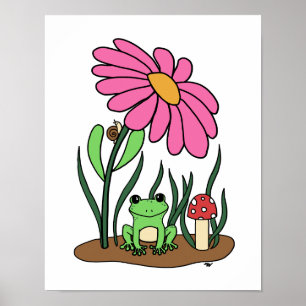 Affiche Fleur et Grenouille Mignonne 